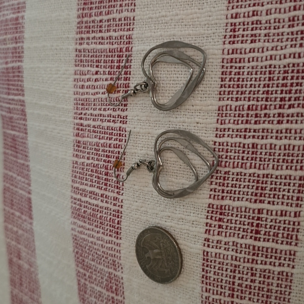 Heart Dangle Earrings - Silver-Colored - Euc - image 5